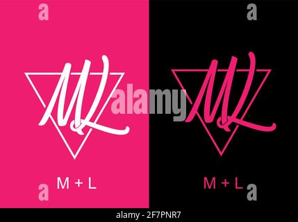 Pink and white color of ML initial letter design Stock Vector