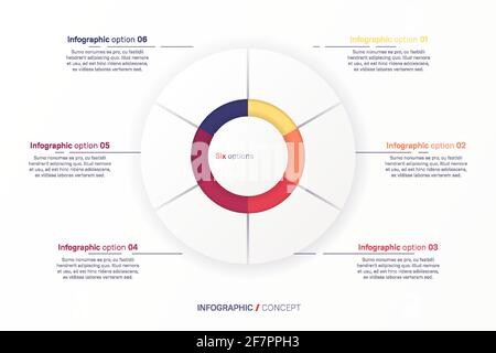 Vector round circle infographic chart template divided by six parts Stock Vector