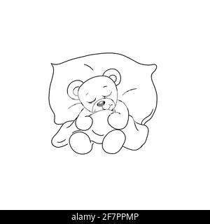 Teddy bear toy covered with a blanket sleeping cute sweet pretty small cuddly hugging Coloring picture soft gently rest smiling laughing joy peace Stock Photo