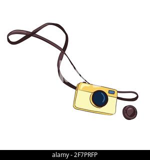 Line drawing colourful vector illustration of camera isolated on white background. Outlined object, flat style Stock Vector