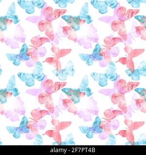 seamless pattern. colored tropical butterflies isolated on a white background. High quality photo Stock Photo