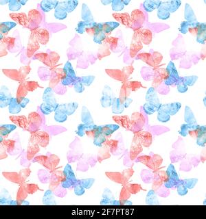 seamless pattern. colored tropical butterflies isolated on a white background. High quality photo Stock Photo