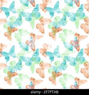 seamless pattern. colored tropical butterflies isolated on a white background. High quality photo Stock Photo