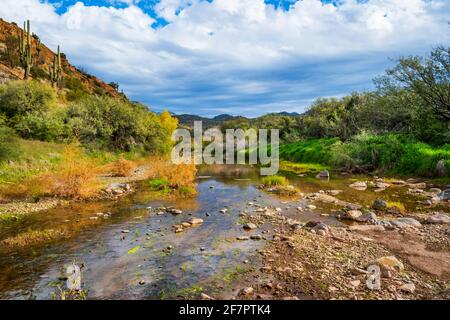 Landscape photo of the Cave Creek at Spur Cross Ranch Conservation Area in Cave Creek, Arizona. Stock Photo