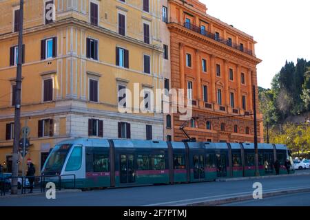 View of tramway in roman street, Rome, Italy Stock Photo