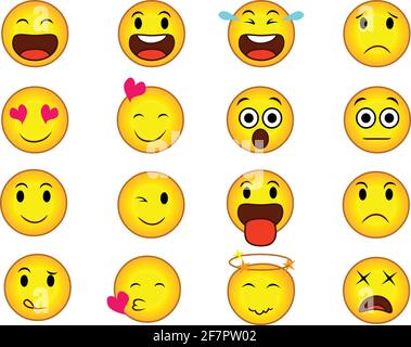 Set of emoji stickers yellow buttons vector isolated on white background Stock Vector