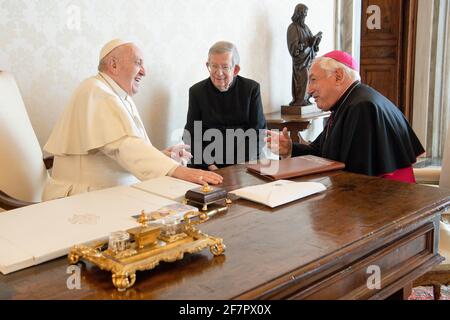 Rome, Italy. 09th Apr, 2021. April 9, 2021 : Pope Francis received in audience this morning H.E. Msgr. Jean-Marc Aveline, Archbishop of Marseille (France) at the Vatican Credit: Independent Photo Agency/Alamy Live News Stock Photo