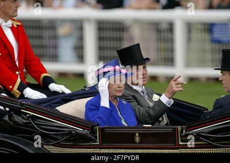 FILE PHOTO: 20 June 2006: Her Majesty Queen Elizabeth and The Duke of Edinburgh arrive by carriage in the Royal Procession at Ascot Racecourse. The new Racecourse was officially opened by The Queen before racing on the first day of Royal Ascot Photo: Glyn Kirk/actionplus.060620 royalty royal Credit: Action Plus Sports Images/Alamy Live News
