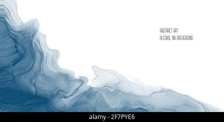 Abstract blue alcohol ink or watercolor background. Fluid painted vector art. Dye splash style. Isolated and editable backdrop with space for text Stock Vector