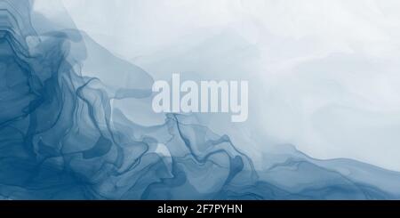 Abstract blue alcohol ink or watercolor background. Fluid painted vector art. Dye splash style. Isolated and editable backdrop with space for text Stock Vector