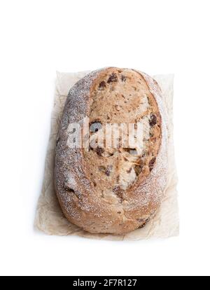 Homemade  spiced fruit bloomer loaf isolated on white Stock Photo