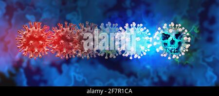 Mutating virus concept and new coronavirus b.1.1.7 variant outbreak or covid-19 viral cell mutation and influenza background as dangerous flu. Stock Photo