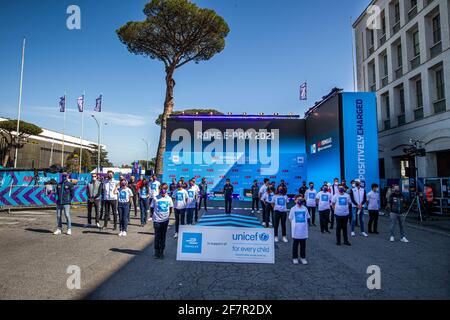 Rome, Italy. 09th Apr, 2021. UNICEF picture with all drivers during the 2021 Rome ePrix, 3rd round of the 2020-21 Formula E World Championship, on the Circuito Cittadino dell'EUR from April 9 to 11, in Rome, Italy - Photo Germain Hazard/DPPI/LiveMedia Credit: Independent Photo Agency/Alamy Live News Stock Photo