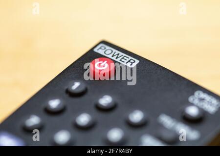 Closeup of the Red Turn Off Button on a Remote Control Under the Lights  Stock Image - Image of technology, multimedia: 188459009