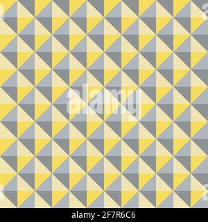 Vector 3D pyramid shaped stud seamless pattern background. Studded backdrop with shaded triangles. Yellow grey duotone repeat. Modern tactile texture Stock Vector
