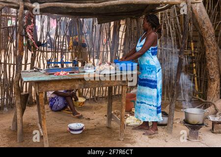 Preparing food, Ifaty, Madagascar Stock Photo