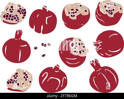 Vector set with pomegranate fruits. Design of colorful pomegranate. Stock Vector