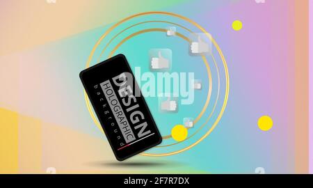 Smartphone mockup template with copy space. Digital Business promotion, cell phone with video play advertising and social media marketing. Abstract ye Stock Vector