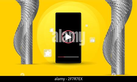 Smartphone mockup template with copy space. Digital Business promotion, cell phone with video play advertising and social media marketing. Abstract ye Stock Vector