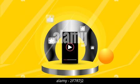 Online video platform header or footer banner template with copy space. Digital Business promotion, video advertising - social media marketing. Abstra Stock Vector