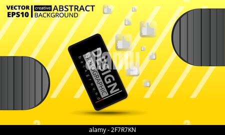 Smartphone mockup template with copy space. Digital Business promotion, cell phone with video play advertising and social media marketing. Abstract ye Stock Vector