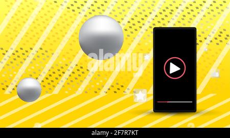 Smartphone mockup template with copy space. Digital Business promotion, cell phone with video play advertising and social media marketing. Abstract ye Stock Vector