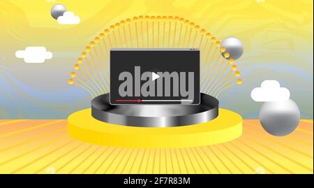 Online video platform header or footer banner template with copy space. Digital Business promotion, video advertising - social media marketing. Abstra Stock Vector