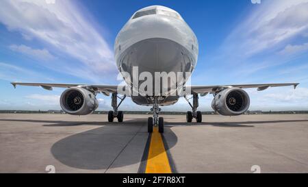 modern airliner on a runway ready for take off Stock Photo