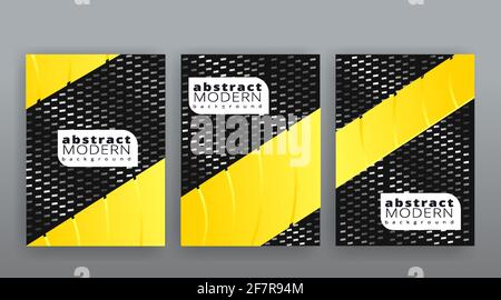 Yellow and silver abstract futuristic templates set, modern creative vector pattern design for web and print decoration, summer vibes, luxury minimal Stock Vector