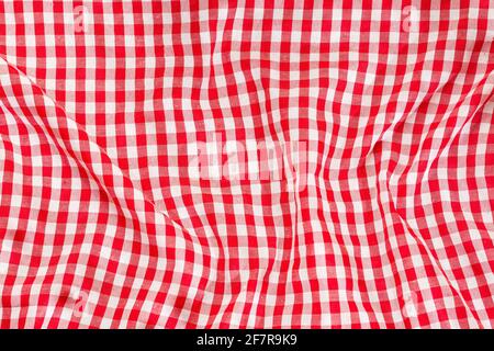 Red checkered napkin background - Top view Stock Photo