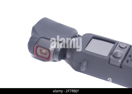 Action Camera in case isolated on white background. Stock Photo