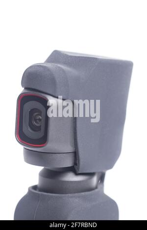 Action Camera in case isolated on white background. Stock Photo