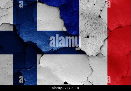 Flags of France and Finland painted on cracked wall Stock Photo - Alamy