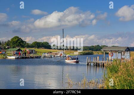 Moritzdorf passenger ferry across the Baaber Bek on the island Rügen / Ruegen, rowboat connecting Baabe with Sellin in Mecklenburg-Vorpommern, Germany Stock Photo