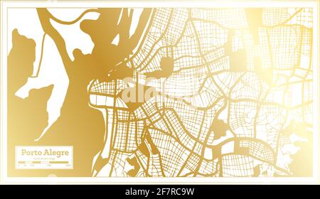 Porto Alegre Brazil City Map in Retro Style in Golden Color. Outline Map. Vector Illustration. Stock Vector