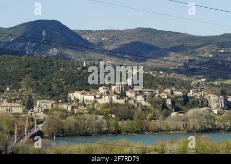 Viviers, seen from Chateauneuf-du-Rhone, Ardeche, France Stock Photo