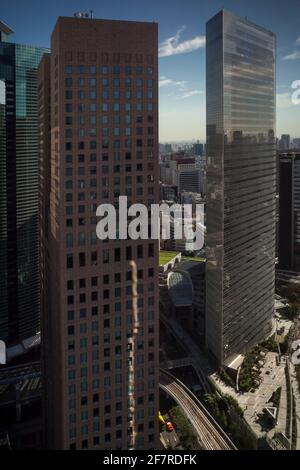 Vertical high angle view of Higashi-Shinbashi district with the Tokyo ...