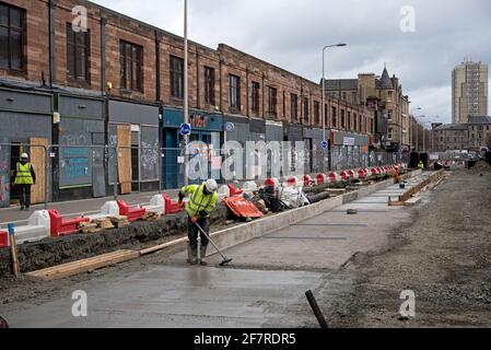 Construction work underway in Leith Walk for the extension of the Edinburgh tram system to Newhaven. Stock Photo