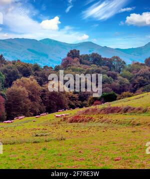 Ainhoa mountains in the south of France on a cloudy day. Stock Photo