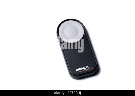Timisoara, Romania- 23 March 2021: Amazon remote control for DSLR camera, on dark background. Stock Photo