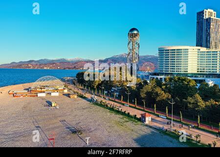 Batumi, Georgia - April 7, 2021: Afavit Tower, University, drone view Stock Photo