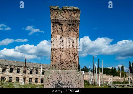 Armenian All Savior khachkar (cross stone) in the village of Dsegh in Debed canyon, Lori province, Armenia Stock Photo