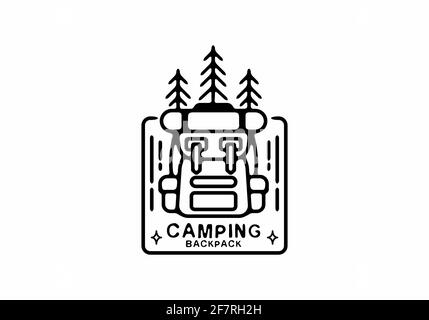 Black line art of camping backpack design Stock Vector