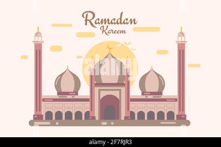 Ramadan Kareem Mubarak beautiful greeting poster card with Jama Masjid illustration banner Stock Vector
