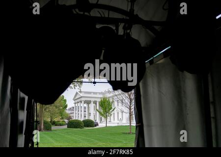 Washington, DC, USA. 9th Apr, 2021. The White House stands in Washington, DC, U.S., on Friday, April 9, 2021. President Joe Biden will release his preliminary spending requests for 2022 on Friday, the first step before Congress negotiates the government's budget for the fiscal year starting in October. Credit: Stefani Reynolds/Pool via CNP | usage worldwide Credit: dpa/Alamy Live News Stock Photo