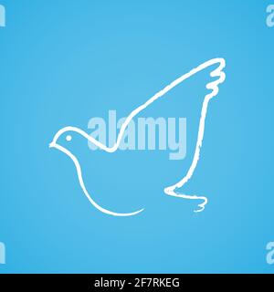 Dove on blue background. White line. Vector illustration, flat design Stock Vector