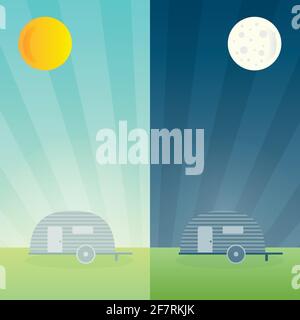 Caravan of day and night. Vector illustration, flat design Stock Vector