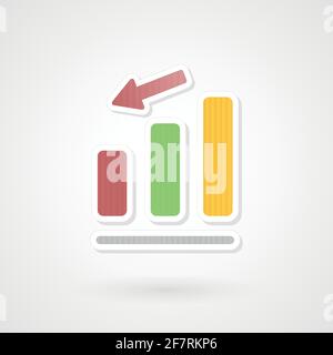 Minimal diagram descent. Down arrow. Vector illustration, flat design Stock Vector