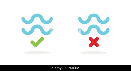 Waves and check marks icons. Vector illustration, flat design Stock Vector