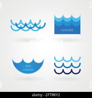 Set: sea waves icons. Minimal symbols. Vector illustration, flat design Stock Vector